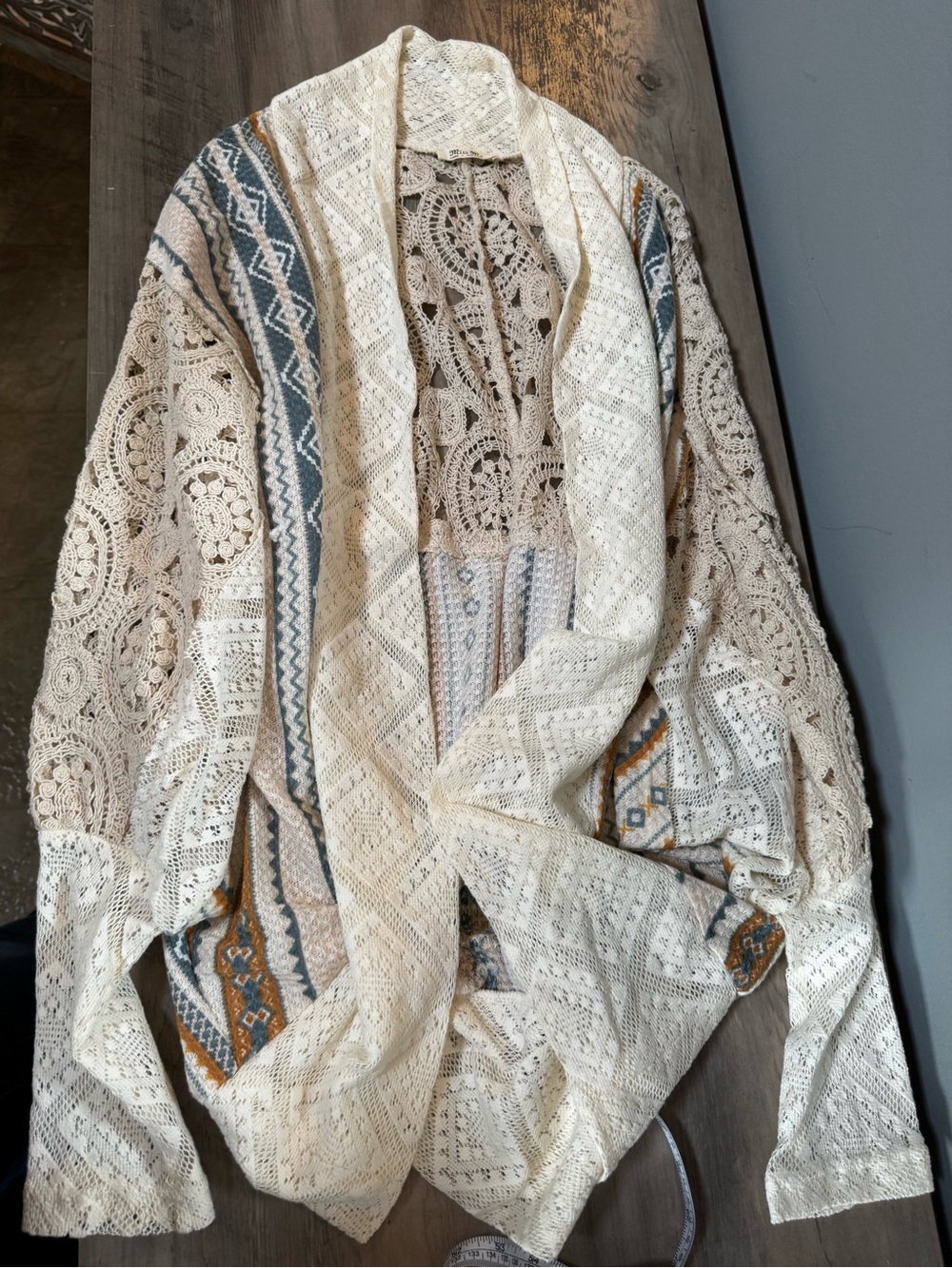Miss Me Cream Open-Knit Cardigan with Balloon Sleeves - Picture 2 of 6